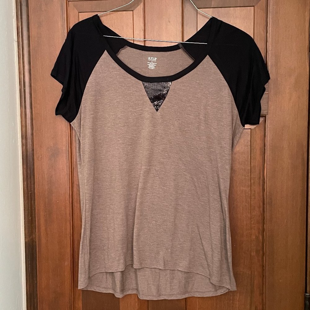 Size XL a.n.a. black brown V-neck top with sparkles